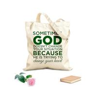AILOONG Calico Women's Bags Sometimes God Doesn't Change Your Situation Because he is Trying to Change Your Heart 340g/m² thick fabric Foldable