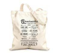 AILOONG Calico Women's Bags Spanish Quotes Bienvenidos A Nuestra Casa Phrases 12 oz thick fabric Foldable 25x30cm Small