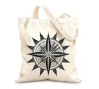 AILOONG cannabis leaf inside the compass Flat Tape Handle Tote Bag 12 oz thick fabric Replaces school bag 31x36cm Medium