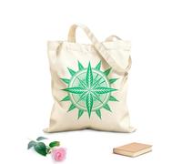 AILOONG cannabis leaf inside the compass Flat Tape Handle Tote Bag 340g/m² thick fabric Replaces school bag