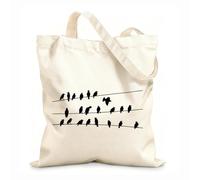 AILOONG Canvas Bag 12 oz thick fabric Abstract Flock Of Birds On Electric Wire Sketching bag 35x40cm Large