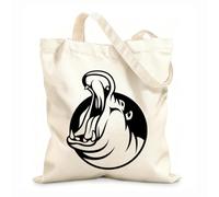 AILOONG Canvas Bag 12 oz thick fabric Hippo Animal Symbol Hippopotamus Zoo Sketching bag 31x36cm Medium