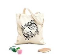 AILOONG Canvas Bag 12 oz thick fabric Pisces Horoscope Animals Fishes Asian Style Sketching bag 35x40cm Large