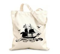AILOONG Canvas Bag 12 oz thick fabric Ship Sailor Sea Sails Cruise Seagull Birds Waves Sketching bag 35x40cm Large