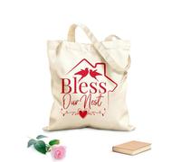 AILOONG Canvas Bag Lettering Home Phrase Bless Our Nest Birds Family 340g/m² thick fabric Sketching bag