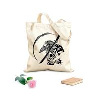 AILOONG Canvas Bag Oriental Sword Fight Tribal Big Cat Bird 12 oz thick fabric Sketching bag 35x40cm Large