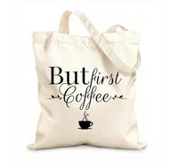 AILOONG Canvas Tote Bag Cafe But First Coffee Words Phrase Drink 12 oz thick fabric Replaces school bag 31x36cm Medium