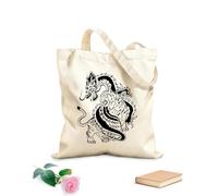 AILOONG Canvas Tote Bag Chinese Dragon Tiger Fight China Asian 12 oz thick fabric Replaces school bag 31x36cm Medium