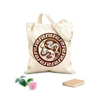 AILOONG Canvas Tote Bag Chinese Dragons Yin Yang Symbol Buddhism 340g/m² thick fabric Replaces school bag
