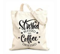 AILOONG Canvas Tote Bag Coffee Lover Obsessed Phrase House Beans Cafe Bar 12 oz thick fabric Replaces school bag 35x40cm Large
