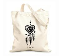 AILOONG Canvas Tote Bag Dreamcatcher Ornament Heart Feathers Amulet Talisman 12 oz thick fabric Replaces school bag 35x40cm Large