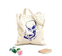 AILOONG Canvas Tote Bag Drinking Alien UFO Space Fantasy Drinking 340g/m² thick fabric Replaces school bag
