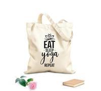 AILOONG Canvas Tote Bag Eat Sleep Yoga Studio Repeat Words Phrase 12 oz thick fabric Replaces school bag 31x36cm Medium
