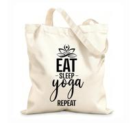 AILOONG Canvas Tote Bag Eat Sleep Yoga Studio Repeat Words Phrase 12 oz thick fabric Replaces school bag 25x30cm Small