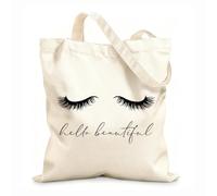 AILOONG Canvas Tote Bag Hello Beautiful Closed Girl Eyes Eyelash Extensions 12 oz thick fabric Replaces school bag 35x40cm Large