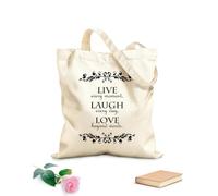 AILOONG Canvas Tote Bag Live Every Moment, Laugh Every Day, Love Beyond Words 340g/m² thick fabric Replaces school bag