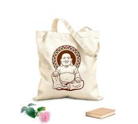 AILOONG Canvas Tote Bag Smiling Buddha Buddhism Religion Yoga Meditation 340g/m² thick fabric Replaces school bag