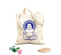 AILOONG Canvas Tote Bag Smiling Buddha Buddhism Religion Yoga Meditation 340g/m² thick fabric Replaces school bag