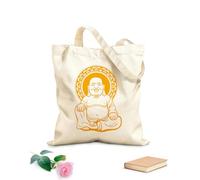 AILOONG Canvas Tote Bag Smiling Buddha Buddhism Religion Yoga Meditation 340g/m² thick fabric Replaces school bag