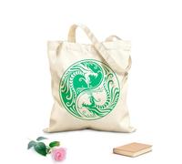 AILOONG Canvas Tote Bag Two Dragons Yin Yang Fantasy Asian Mythology 340g/m² thick fabric Replaces school bag