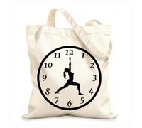 AILOONG Canvas Tote Bag Yoga Time Girl Silhouette Pose Clock Mediation 12 oz thick fabric Replaces school bag 25x30cm Small