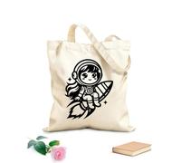 AILOONG Canvas Wine Gift Bag a cartoon astronaut girl sitting on a rocket 12 oz thick fabric Matches clothing 31x36cm Medium