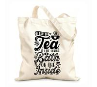 AILOONG Canvas Wine Gift Bag a cup of tea is like having a bath on the inside tea quote 12 oz thick fabric Matches clothing 35x40cm Large
