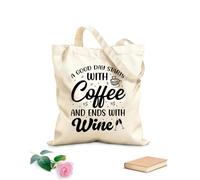 AILOONG Canvas Wine Gift Bag a good day starts with coffee and ends with wine coffee 12 oz thick fabric Matches clothing 35x40cm Large