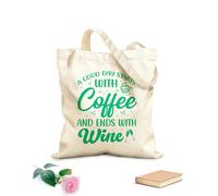 AILOONG Canvas Wine Gift Bag a good day starts with coffee and ends with wine coffee 340g/m² thick fabric Matches clothing