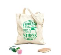 AILOONG Canvas Wine Gift Bag a graphic design with a quote about espresso keeping stress away and an of a coffee pot 340g/m² thick fabric Matches clothing