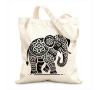 AILOONG Canvas Wine Gift Bag a silhouette of an elephant intricately decorated with detailed mandala style patterns 12 oz thick fabric Matches clothing 25x30cm Small