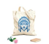 AILOONG Canvas Wine Gift Bag A wolf wearing an Indian chief's headdress 340g/m² thick fabric Matches clothing