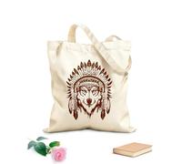 AILOONG Canvas Wine Gift Bag A wolf wearing an Indian chief's headdress 340g/m² thick fabric Matches clothing