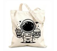 AILOONG Canvas Wine Gift Bag an astronaut holding a burger and fries 12 oz thick fabric Matches clothing 35x40cm Large
