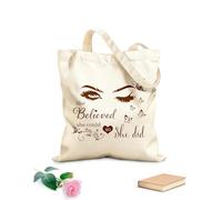 AILOONG Canvas Wine Gift Bag Eyelash Eyes Inspirational Quotes She Believed She Could So She Did 340g/m² thick fabric Matches clothing