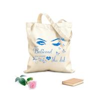 AILOONG Canvas Wine Gift Bag Eyelash Eyes Inspirational Quotes She Believed She Could So She Did 340g/m² thick fabric Matches clothing
