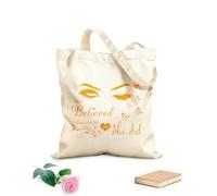 AILOONG Canvas Wine Gift Bag Eyelash Eyes Inspirational Quotes She Believed She Could So She Did 340g/m² thick fabric Matches clothing