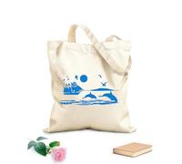 AILOONG Canvas Wine Gift Bag Sunrise, Sailboats, Wild Geese, Dolphins, and the Coastline 340g/m² thick fabric Matches clothing
