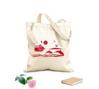AILOONG Canvas Wine Gift Bag Sunrise, Sailboats, Wild Geese, Dolphins, and the Coastline 340g/m² thick fabric Matches clothing