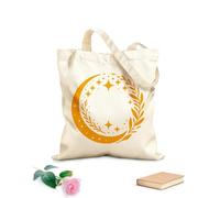 AILOONG Canvas Wine Gift Bag The celestial pattern is a circular pattern of a crescent moon stars and branches 340g/m² thick fabric Matches clothing