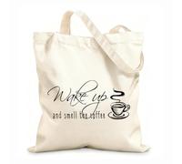 AILOONG Canvas Wine Gift Bag Wake Up And Smell The Coffee Kitchen Restaurant Cafe Inspirational Quotes 12 oz thick fabric Matches clothing 25x30cm Small