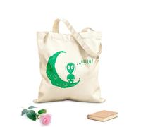 AILOONG Cartoon Funny Alien UFO Space Fantasy Moon Hello Canvas Tote Bag 340g/m² thick fabric Replaces school bag