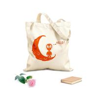 AILOONG Cartoon Funny Alien UFO Space Fantasy Moon Hello Canvas Tote Bag 340g/m² thick fabric Replaces school bag