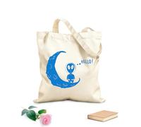 AILOONG Cartoon Funny Alien UFO Space Fantasy Moon Hello Canvas Tote Bag 340g/m² thick fabric Replaces school bag