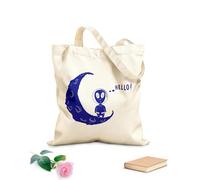 AILOONG Cartoon Funny Alien UFO Space Fantasy Moon Hello Canvas Tote Bag 340g/m² thick fabric Replaces school bag