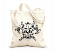 AILOONG Cartoon Skull Viking Warrior Helmet Axe Unbleached Canvas Tote Bag 12 oz thick fabric Uses as a tool bag 25x30cm Small