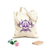 AILOONG Cartoon Skull Viking Warrior Helmet Axe Unbleached Canvas Tote Bag 340g/m² thick fabric Uses as a tool bag