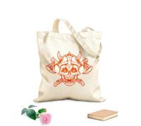 AILOONG Cartoon Skull Viking Warrior Helmet Axe Unbleached Canvas Tote Bag 340g/m² thick fabric Uses as a tool bag