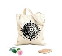AILOONG celestial yin yang and starry crescent moon and sun symbol with radiant energy mystical Flat Tape Handle Tote Bag 12 oz thick fabric Replaces school bag 31x36cm Medium