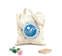 AILOONG celestial yin yang sun moon stars minimalist reflecting cosmic balance and harmony Flat Tape Handle Tote Bag 340g/m² thick fabric Replaces school bag